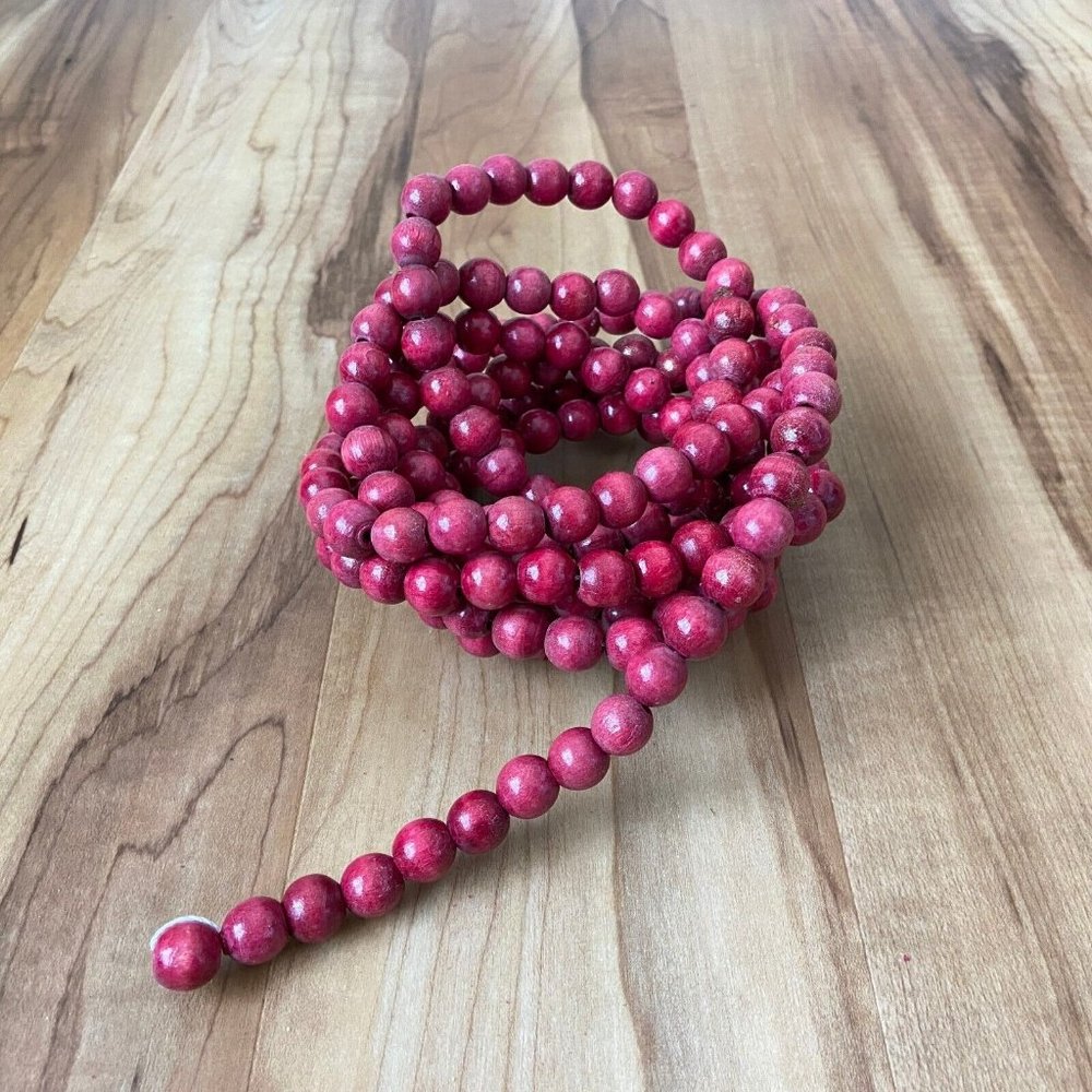 Christmas Holiday Decor Burgundy Red Wooden Bead Garland 52''